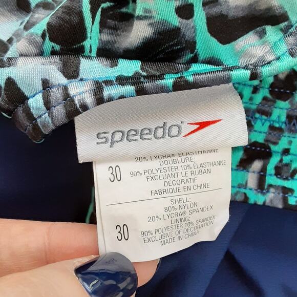Speedo PowerFlex One Piece Swimsuit Racerback Youth L Blue Shatter Skin Bathing - Picture 5 of 6
